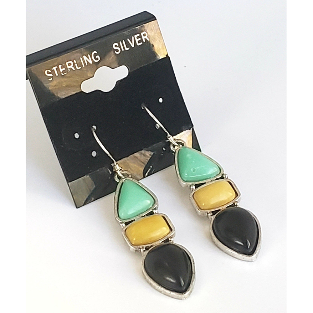 Sterling silver drop Earrings resin raw chunky style BOHO